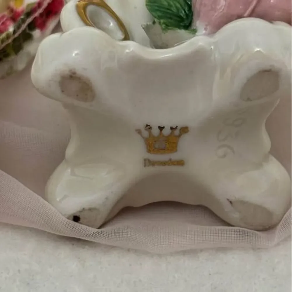 Vintage Shabby Chic Cottage Decor Bundle – Dresden Candlesticks, Swan Mirror